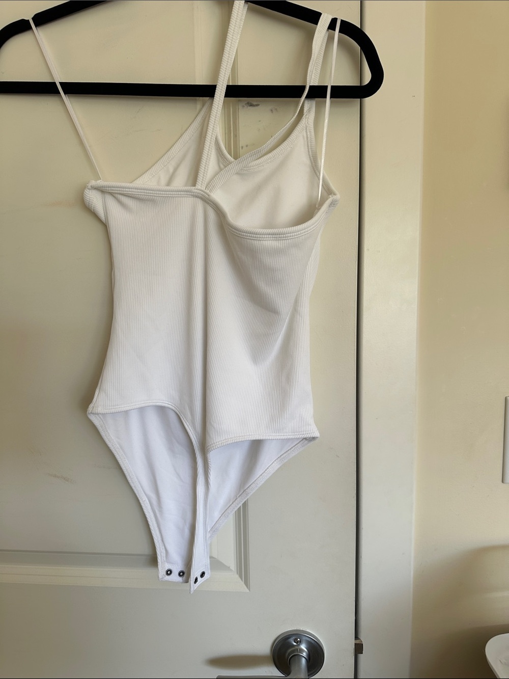 White One-Shoulder Ribbed One-Piece - Picture 3 of 3